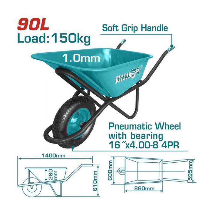 TOTAL Καρότσι Εργολαβικό 90Lt 150kg THTWB84018G