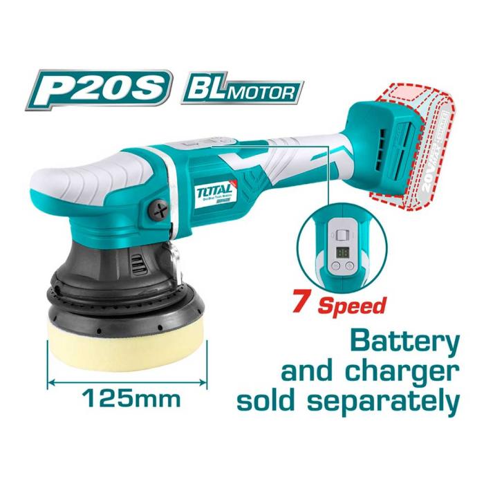 TOTAL Γωνιακός Αλοιφαδόρος Μπαταρίας 20V 125mm Χωρίς Μπαταρία και Φορτιστή TAPLI2002