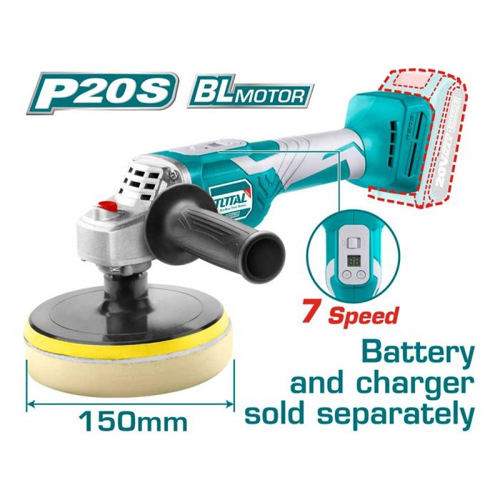 TOTAL Γωνιακός Αλοιφαδόρος Μπαταρίας 20V 150mm Χωρίς Μπαταρία και Φορτιστή TAPLI2001