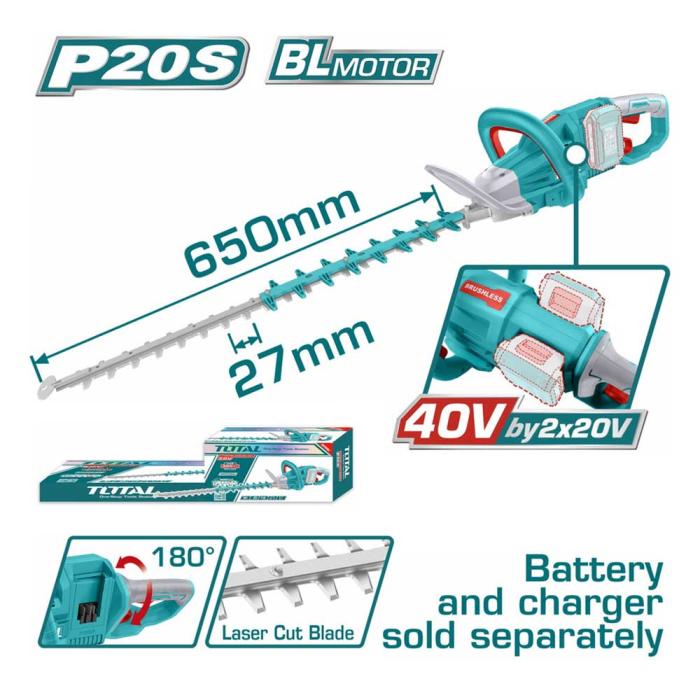 TOTAL Ψαλίδι Μπορντούρας Μπαταρίας 2 x 20V Χωρίς Μπαταρία και Φορτιστή THTLI40028