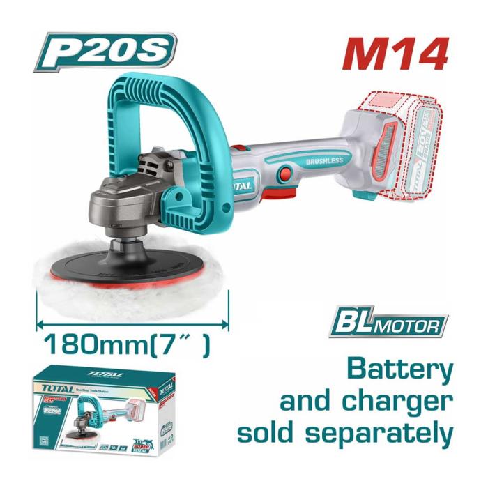 TOTAL Γωνιακός Αλοιφαδόρος Μπαταρίας 20V 180mm Χωρίς Μπαταρία και Φορτιστή TAPLI2018