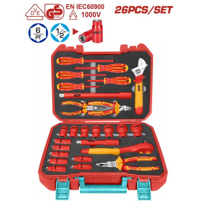TOTAL Κασετίνα Εργαλείων Χειρός με 26 Εργαλεία THKITH2601