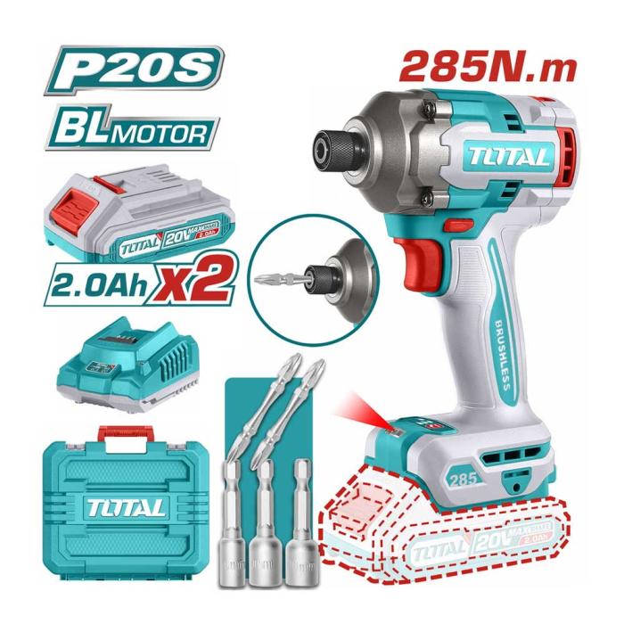 TOTAL Παλμικό Κατσαβίδι Μπαταρίας 20V 2 x 2Ah 285Nm TIRLI2028E