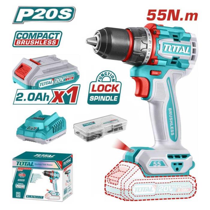 TOTAL Δραπανοκατσάβιδο Μπαταρίας 20V 2Ah 55Nm TDLI205582E