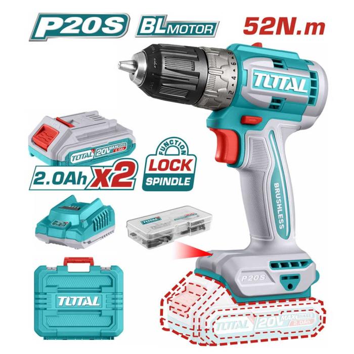 TOTAL Δραπανοκατσάβιδο Μπαταρίας 20V 2 x 2Ah 52Nm TDLI20453