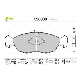 VALEO Τακάκια Φρένων Μπροστά για Peugeot 598038