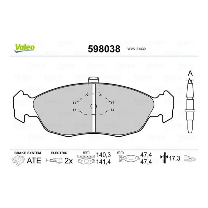 VALEO Τακάκια Φρένων Μπροστά για Peugeot 598038