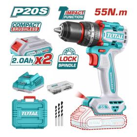TOTAL Κρουστικό Δραπανοκατσάβιδο Μπαταρίας 20V 2 x 2Ah 55Nm TIDLI20558E