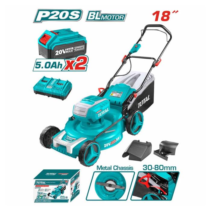 TOTAL Μηχανή Γκαζόν Μπαταρίας 46cm 2 x 20V με 2 Μπαταρίες 5Ah και Φορτιστή TLMLI20182