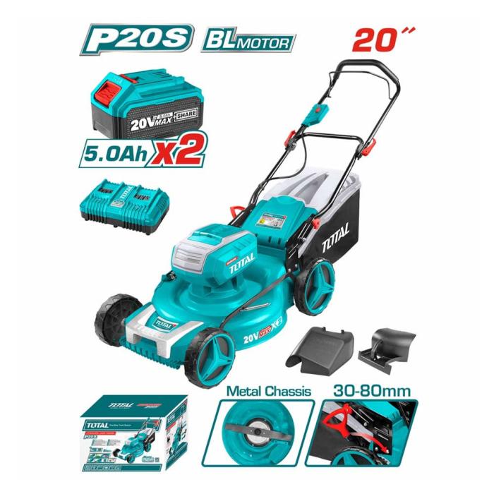 TOTAL Μηχανή Γκαζόν Μπαταρίας 51cm 2 x 20V με 2 Μπαταρίες 5Ah και Φορτιστή TLMLI20202