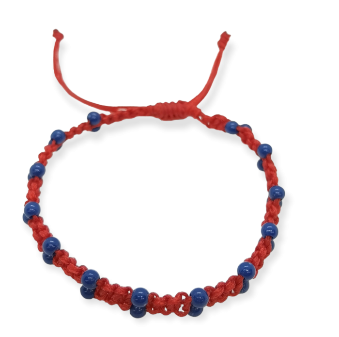 Βραχιολι Unisex Ananna Μακραμέ Κηροκλωστή Red με χάντρες