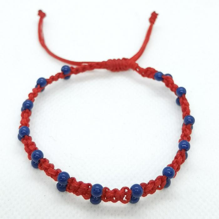 Βραχιολι Unisex Ananna Μακραμέ Κηροκλωστή Red με χάντρες