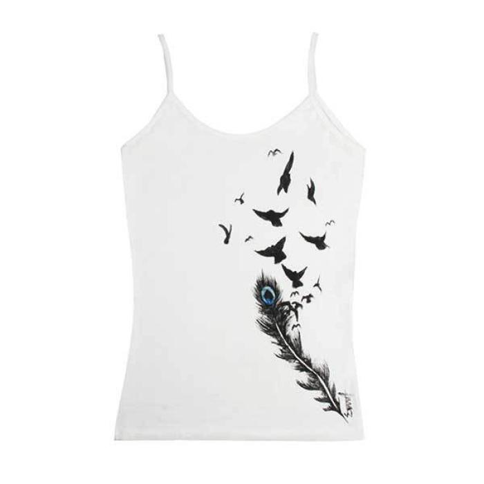 TOP HANDPAINTED WOMAN BIRDS ΛΕΥΚΟ