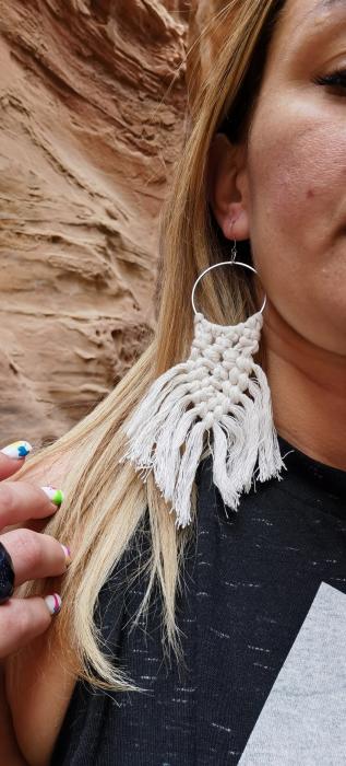 Σκουλαρίκια Μακραμέ Ananna Boho Hoop Λευκό