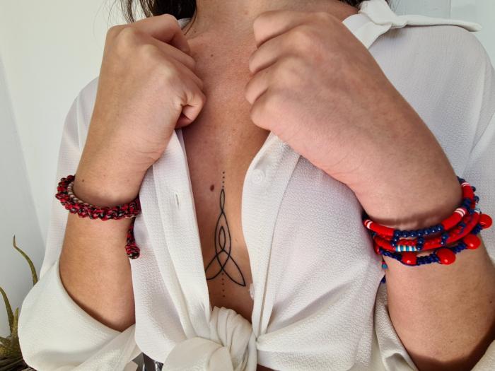 Βραχιολι Unisex Ananna Μακραμέ Κηροκλωστή Red με χάντρες